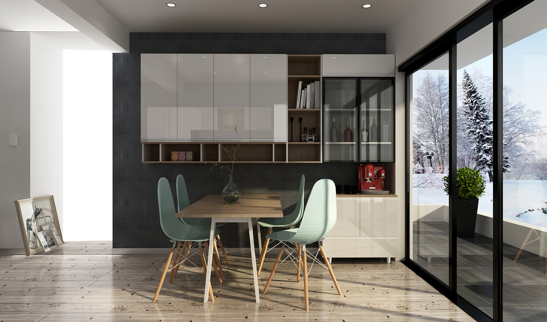 全鋁餐邊柜-01（風格：現代；顏色：橡木暖白）